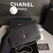 Imitation Chanel WOC Flap Shoulder Bag Black Calfskin A33814 Silver JK5631SU87