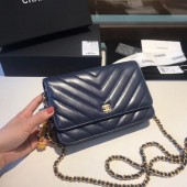 Imitation Chanel WOC Original sheepskin Leather Flap Shoulder Bag D33814 Royal Blue JK5262QN34