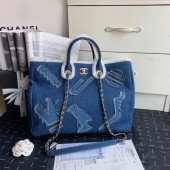 Imitation Top Chanel Tote Bag Blue 63596 Gold JK4539tr16