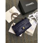 Knockoff Chanel Classic Handbag Original Alligator & Gold-Tone Metal A01112 dark blue JK4935cS18
