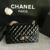 Knockoff Chanel Flap Shoulder Bags Black Original Patent Leather CF1112 Gold JK5858tU76