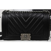 Luxury Replica Boy Chanel Flap Bag Calfskin Chevron Quilting A67025 Black JK821vv50