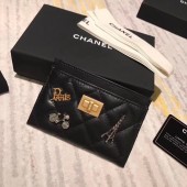 Quality Chanel card holder Aged Calfskin A80611 black JK4902Vu63