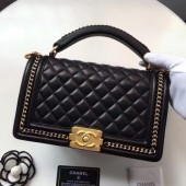 Replica Boy Chanel Top Handle Flap Bag Original Sheepskin Leather A94804 Black JK5822VA65
