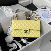 Replica Chanel Classic Flap Shoulder Bag Original Sheepskin leather Colors Buckle Medium A01113 Yellow&Blue JK3314XB19