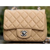 Replica Chanel Classic MINI Flap Bag Apricot Sheepskin A37585 Silver JK725Jw87